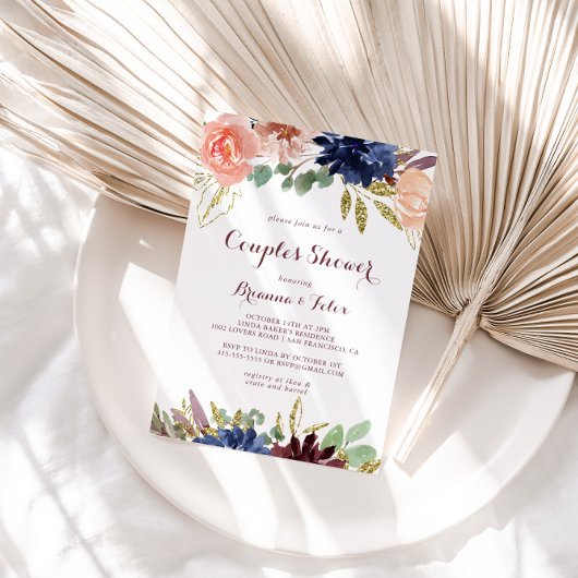 Rustiek goud bladeren kalligrafie koppels douche kaart