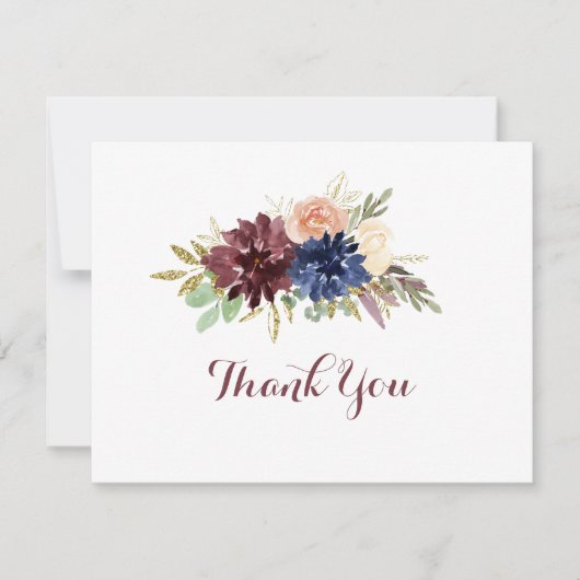 Rustiek goud bladeren kalligrafie platte bruiloft bedankkaart (Voorkant)