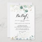 Rustiek Goud Bloemen BabyQ Baby shower Barbecue Kaart (Voorkant)