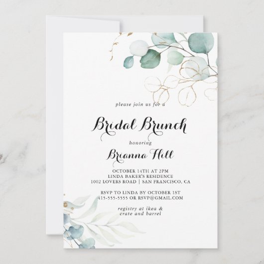 Rustiek Goud Bloemen Bruids Brunch Vrijgezellenfee Kaart (Voorkant)