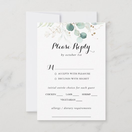 Rustiek Goud Bloemen Bruiloft Menu Keuze RSVP (Voorkant)