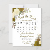 Rustiek Goud Bloemen Bruiloft Save the Date Kalend Magnetische Uitnodiging (Voorkant)