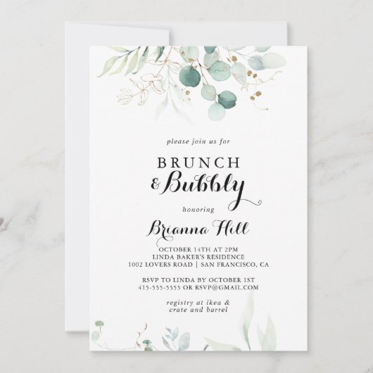Rustiek Goud Bloemen Brunch en Bubble Vrijgezellen Kaart (Voorkant)