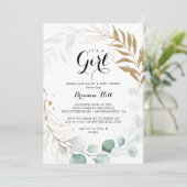 Rustiek Goud Bloemen Het is een Meisje Baby shower Kaart (Staand voorkant)