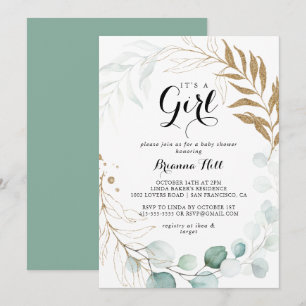 Rustiek Goud Bloemen Het is een Meisje Baby shower Kaart