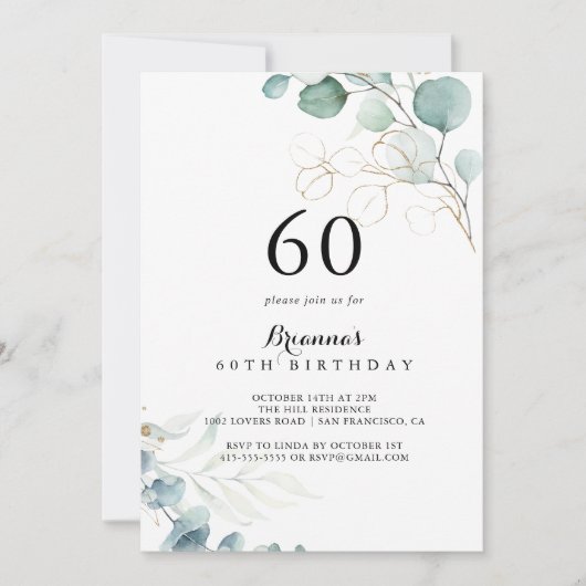 Rustiek Goud Bloemen Kalligrafie 60e Verjaardagsfe Kaart (Voorkant)
