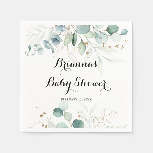 Rustiek Goud Bloemen Kalligrafie Baby shower Servet (Voorkant)