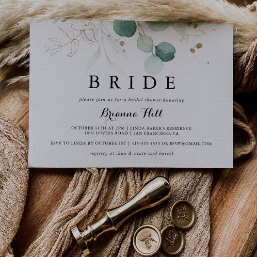 Rustiek Goud Bloemen Kalligrafie Bruid Vrijgezelle Kaart