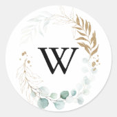 Rustiek Goud Bloemen Monogram Bruiloft Envelop Afd Ronde Sticker (Voorkant)