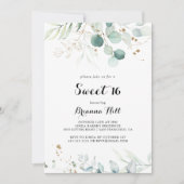 Rustiek Goud Bloemen Zoet 16 Verjaardagsfeest Kaart (Voorkant)