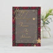 Rustiek Goud Elegant Rood Plaid Kerst Kaart (Staand voorkant)