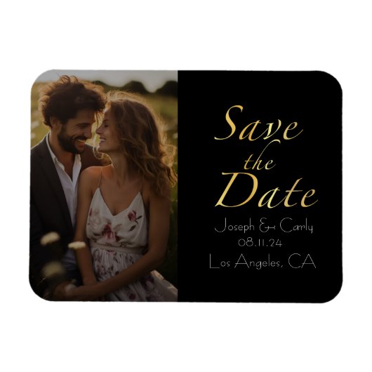 rustiek goud en zwart bewaar de datumfoto magneet (Horizontaal)