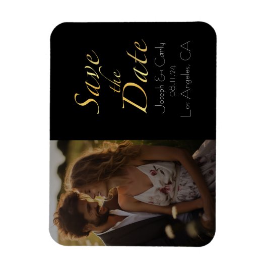 rustiek goud en zwart bewaar de datumfoto magneet (Verticaal)
