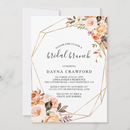 Rustiek Goud Geometrisch Bloemen Bruidsbrunch Kaart (Voorkant)