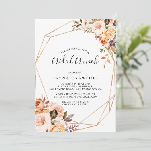 Rustiek Goud Geometrisch Bloemen Bruidsbrunch Kaart (Staand voorkant)