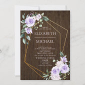 Rustiek Goud Geometrische Lila Bloemenhouten Foto Kaart (Voorkant)