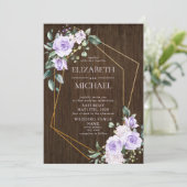 Rustiek Goud Geometrische Lila Bloemenhouten Foto Kaart (Staand voorkant)