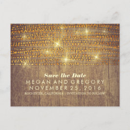 Rustiek Goud Glitter confetti Lampjes Sla de datum Aankondigingskaart