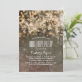 Rustiek Goud Glitter Lights Hout Verjaardagsfeest Kaart (Staand voorkant)