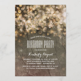 Rustiek Goud Glitter Lights Hout Verjaardagsfeest Kaart