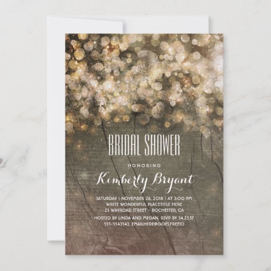 Rustiek Goud Glitter Lights Hout Vrijgezellenfeest Kaart (Voorkant)