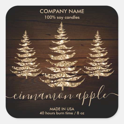 Rustiek Goud Hout Kerstboom Kaars Label (Voorkant)