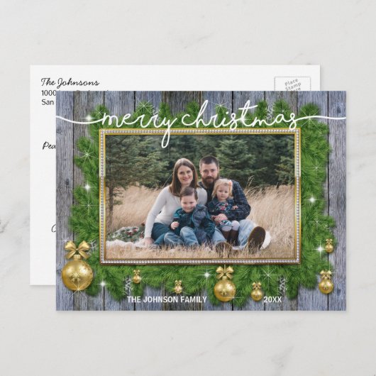 Rustiek Goud Kerst Familie Portret FOTO Feestdagenkaart (Voorkant / Achterkant)