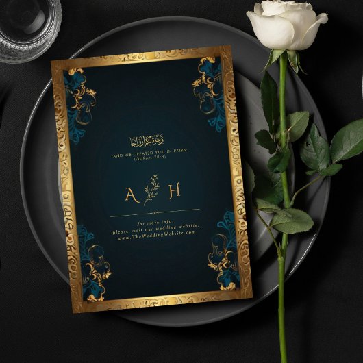  Rustiek Goud Lijst Islamitische bruiloft Monogram Kaart