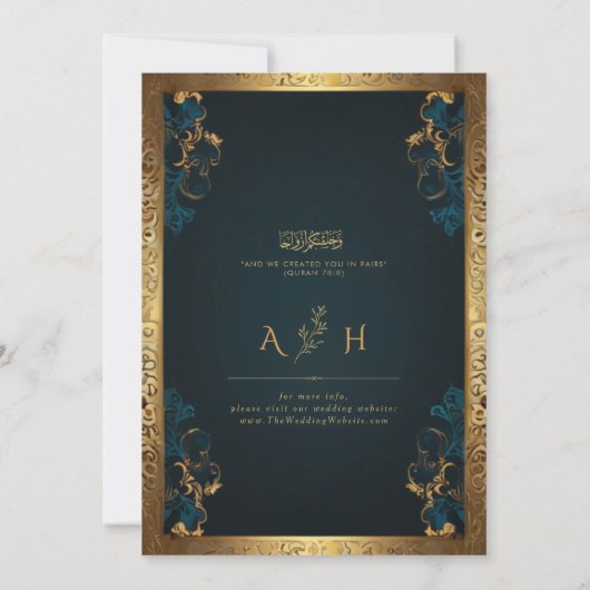  Rustiek Goud Lijst Islamitische bruiloft Monogram Kaart (Achterkant)