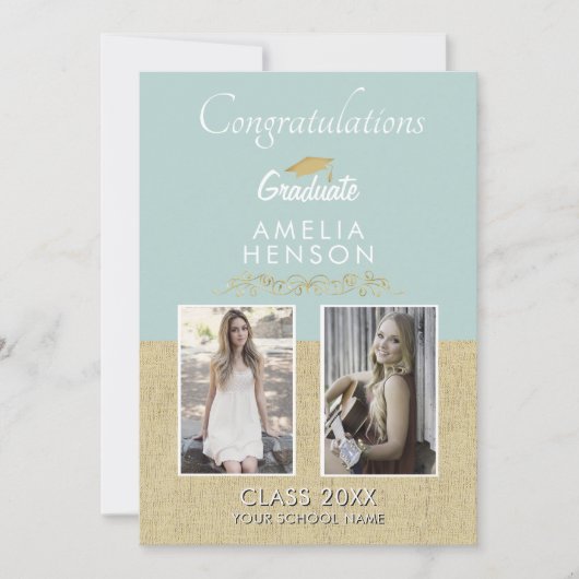 Rustiek Goud Ornament Afstuderen 2 Foto Afstuderen Kaart (Voorkant)