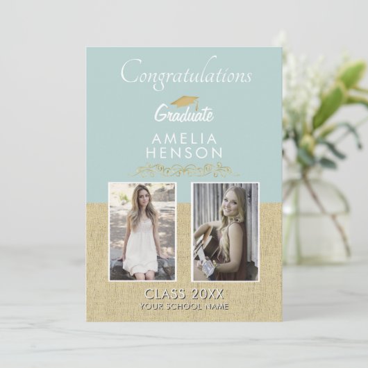 Rustiek Goud Ornament Afstuderen 2 Foto Afstuderen Kaart (Staand voorkant)