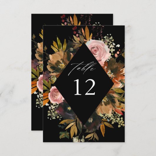 Rustiek Goud, Paarse en Roze Bloemen B Tafelnummer (Voorkant / Achterkant)