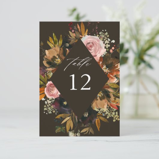 Rustiek Goud, Paarse en Roze Bloemen B Tafelnummer (Staand voorkant)