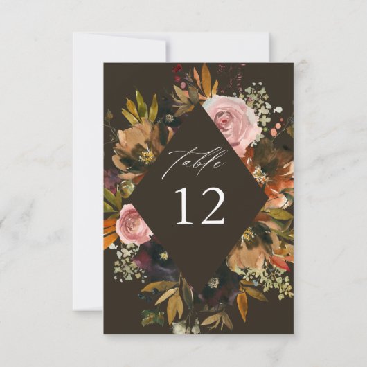 Rustiek Goud, Paarse en Roze Bloemen B Tafelnummer (Achterkant)