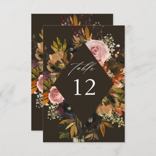 Rustiek Goud, Paarse en Roze Bloemen B Tafelnummer (Voorkant / Achterkant)