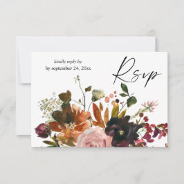 Rustiek goud, paarse en roze bloemen met maaltijd RSVP kaartje