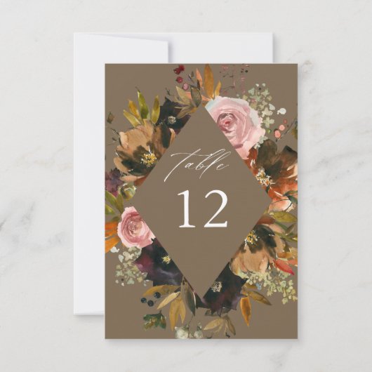 Rustiek Goud, Paarse en Roze Bloemen T Tafelnummer (Achterkant)