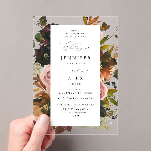 Rustiek Goud, Paarse & Roze Bloemen 4 Acryl Uitnodigingen (Insitu (Draagbaar))