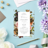 Rustiek Goud, Paarse & Roze Bloemen 4 Acryl Uitnodigingen (Insitu (Huwelijk))