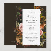 Rustiek Goud, Paarse & Roze Bloemen 4-Bruin Huweli Kaart (Voorkant / Achterkant)