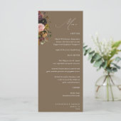 Rustiek Goud, Paarse & Roze Bloemen 4 Taupe Tall Menu (Staand voorkant)