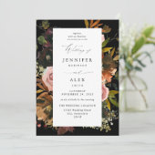 Rustiek Goud, Paarse & Roze Bloemen 4-Zwart Huweli Kaart (Staand voorkant)