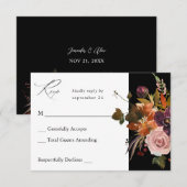 Rustiek Goud, Paarse & Roze Bloemen Geen Maaltijd- RSVP Kaartje (Voorkant / Achterkant)