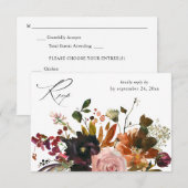 Rustiek Goud, Paarse & Roze Bloemen met Maaltijd V RSVP Kaartje (Voorkant / Achterkant)