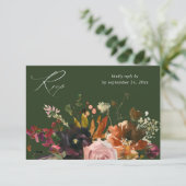 Rustiek Goud, Paarse & Roze Bloemen met Maaltijd V RSVP Kaartje (Staand voorkant)