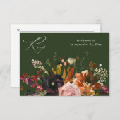 Rustiek Goud, Paarse & Roze Bloemen met Maaltijd V RSVP Kaartje (Voorkant / Achterkant)