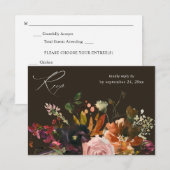 Rustiek Goud, Paarse & Roze Bloemen met Maaltijd V RSVP Kaartje (Voorkant / Achterkant)