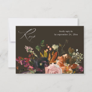 Rustiek Goud, Paarse & Roze Bloemen met Maaltijd V RSVP Kaartje