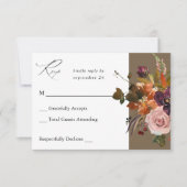 Rustiek Goud, Paarse & Roze Bloemen no Meal-Taupe  RSVP Kaartje (Voorkant)