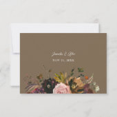Rustiek Goud, Paarse & Roze Bloemen no Meal-Taupe  RSVP Kaartje (Achterkant)